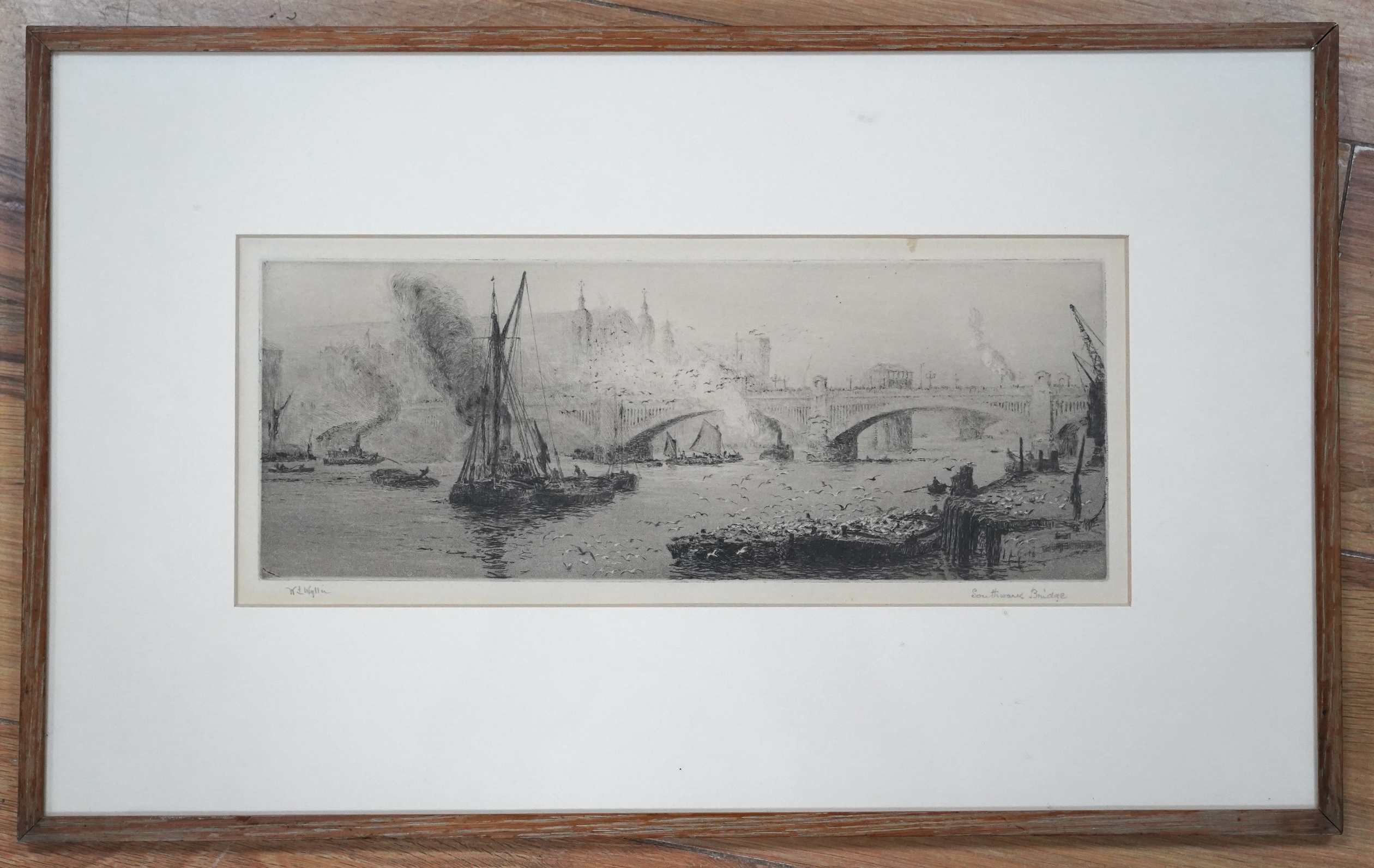 William Lionel Wyllie (1851-1931), etching, 'Southwark Bridge', signed and inscribed in pencil, 14 x 34cm